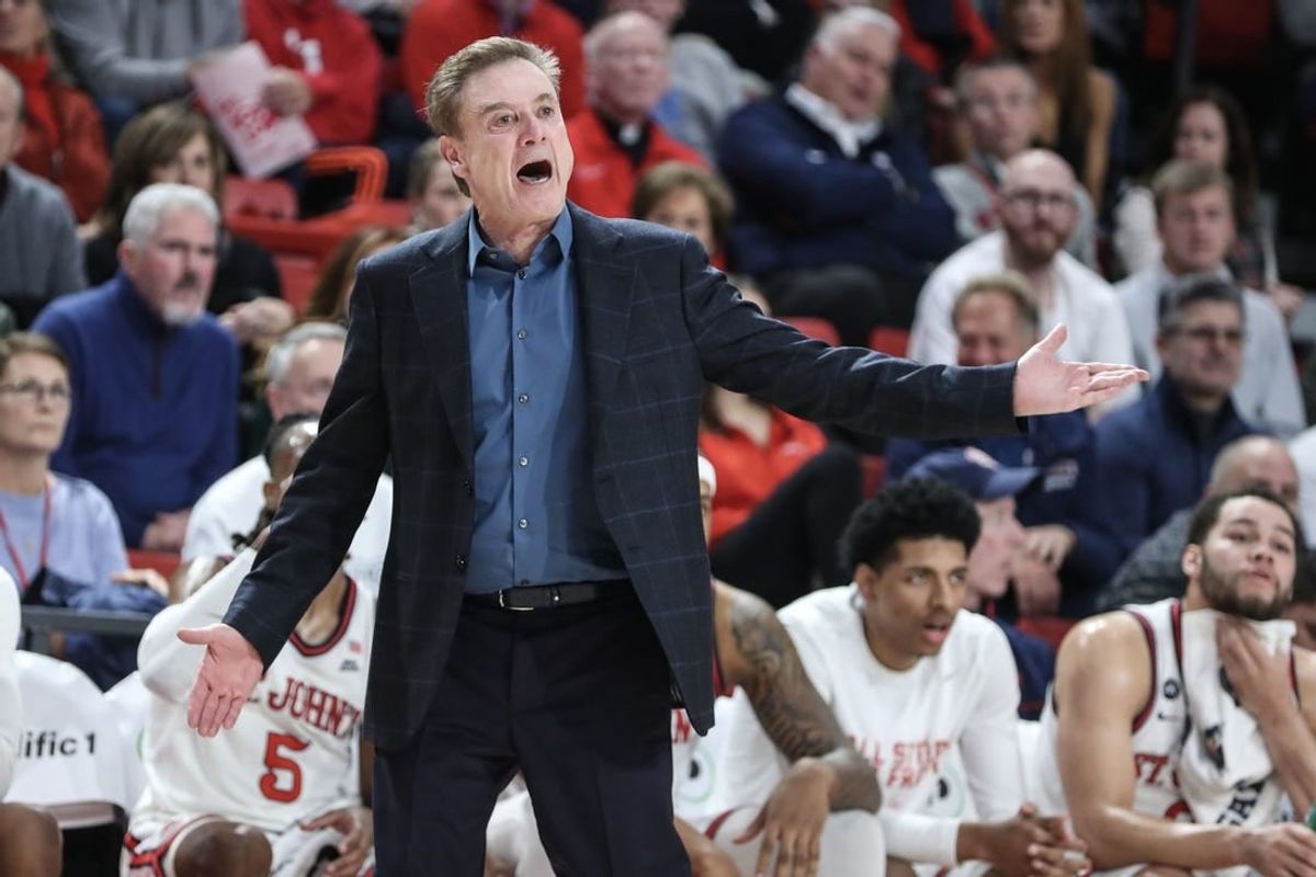 Dec 20, 2023; Queens, New York, USA; St. John's Red Storm head coach Rick Pitino yells out instructions in the first half against the Xavier Musketeers at Carnesecca Arena.
