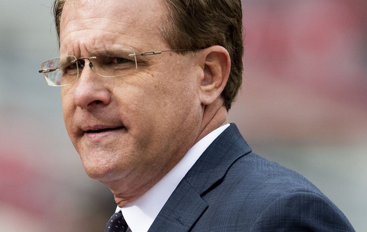 Nov 28, 2020; Tuscaloosa, Alabama, USA;  Auburn head coach Gus Malzahn walks the field as his team arrives at Bryant-Denny Stadium for the Iron Bowl. Mandatory Credit: Mickey Welsh/The Montgomery Advertiser via Imagn Images