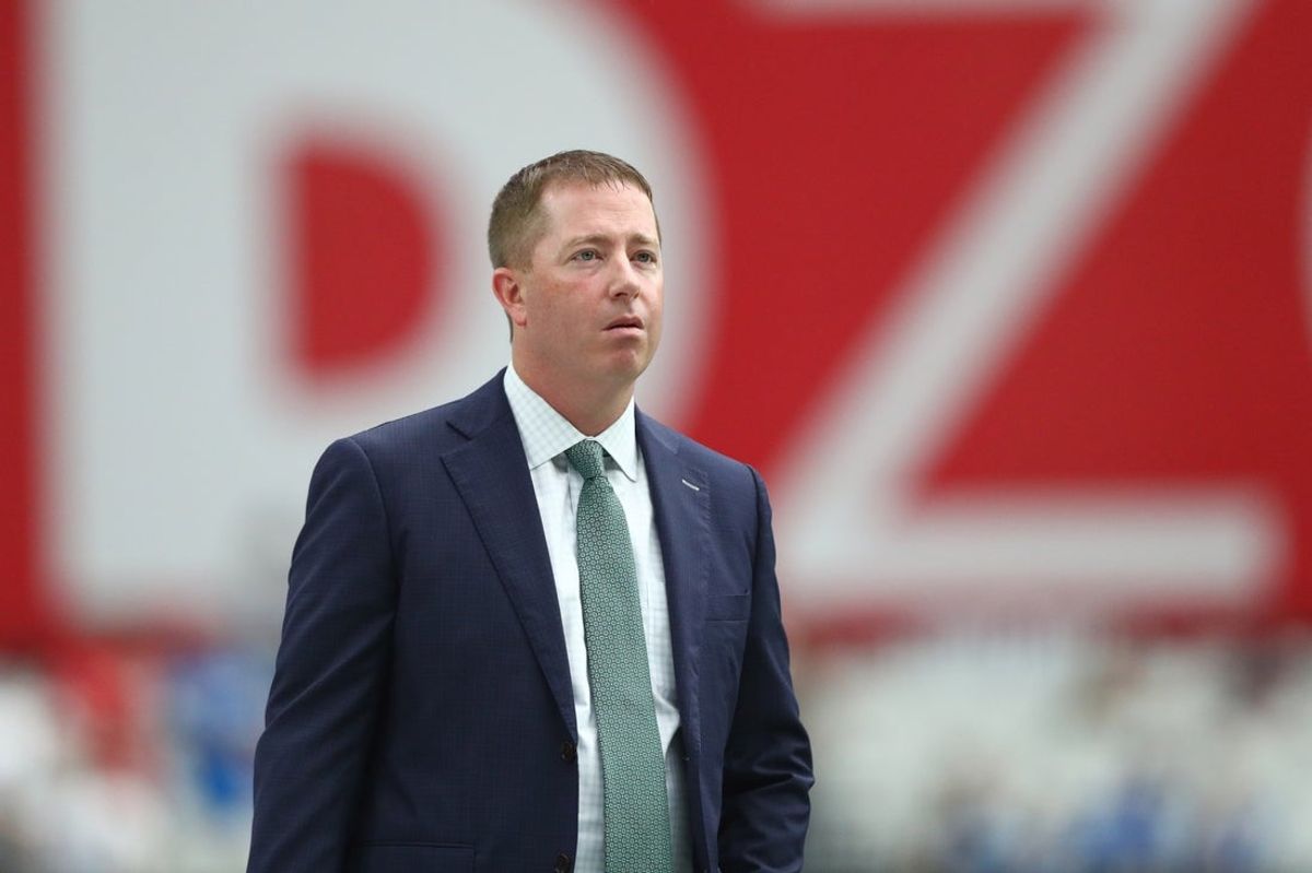 Sep 8, 2019; Glendale, AZ, USA; Detroit Lions general manager Bob Quinn on the sidelines prior to the game against the Arizona Cardinals at State Farm Stadium. Mandatory Credit: Mark J. Rebilas-Imagn Images