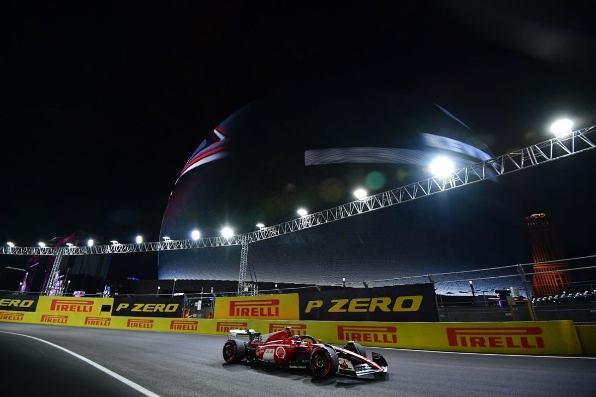 Nov 16, 2023; Las Vegas, Nevada, USA;  Scuderia Ferrari driver Carlos Sainz Jr. of Spain (55) during free practice at Las Vegas Strip Circuit.