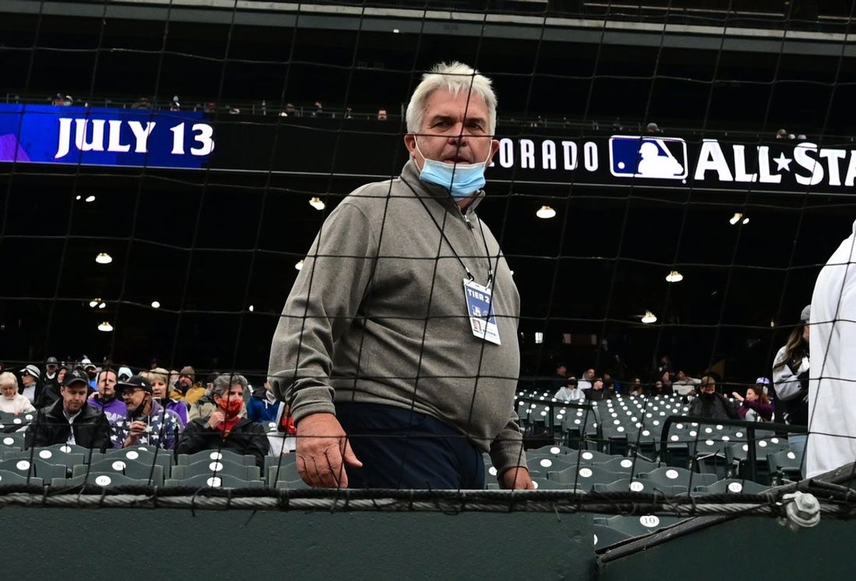 May 16, 2021; Denver, Colorado, USA; Colorado Rockies interim general manager Bill Schmidt before the game against the Cincinnati Reds at Coors Field. Mandatory Credit: Ron Chenoy-Imagn Images