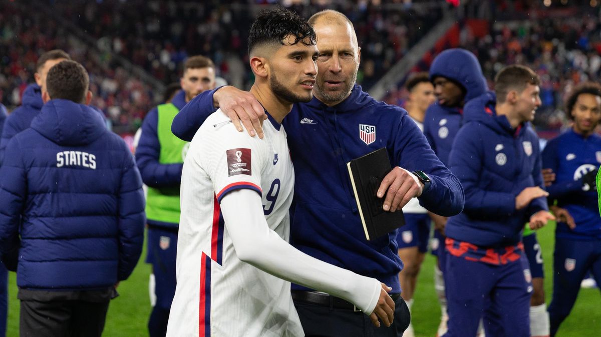 Gregg Berhalter and Ricardo Pepi after the USMNT beat Mexico on November 12, 2021.