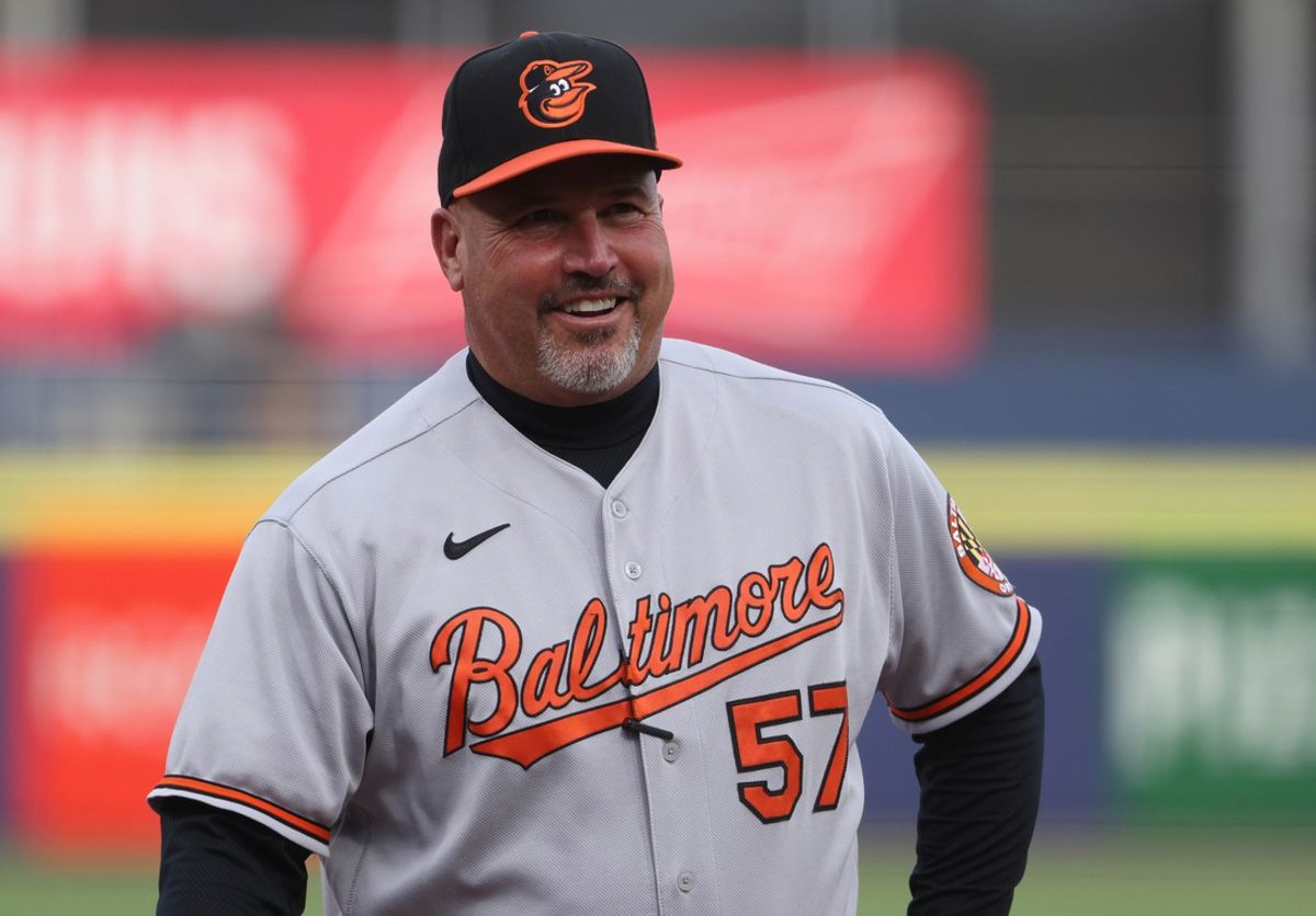 Jun 24, 2021; Buffalo, New York, USA; Baltimore Orioles coach Fredi Gonzalez (57) walks off the field before the game against the Toronto Blue Jays at Sahlen Field. Mandatory Credit: Timothy T. Ludwig-Imagn Images