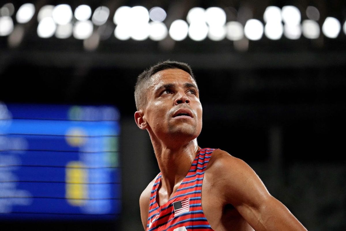 Aug 5, 2021; Tokyo, Japan; Matthew Centrowitz (USA) after running in the men's 1500m semi-final during the Tokyo 2020 Olympic Summer Games at Olympic Stadium. Mandatory Credit: James Lang-USA TODAY Sports