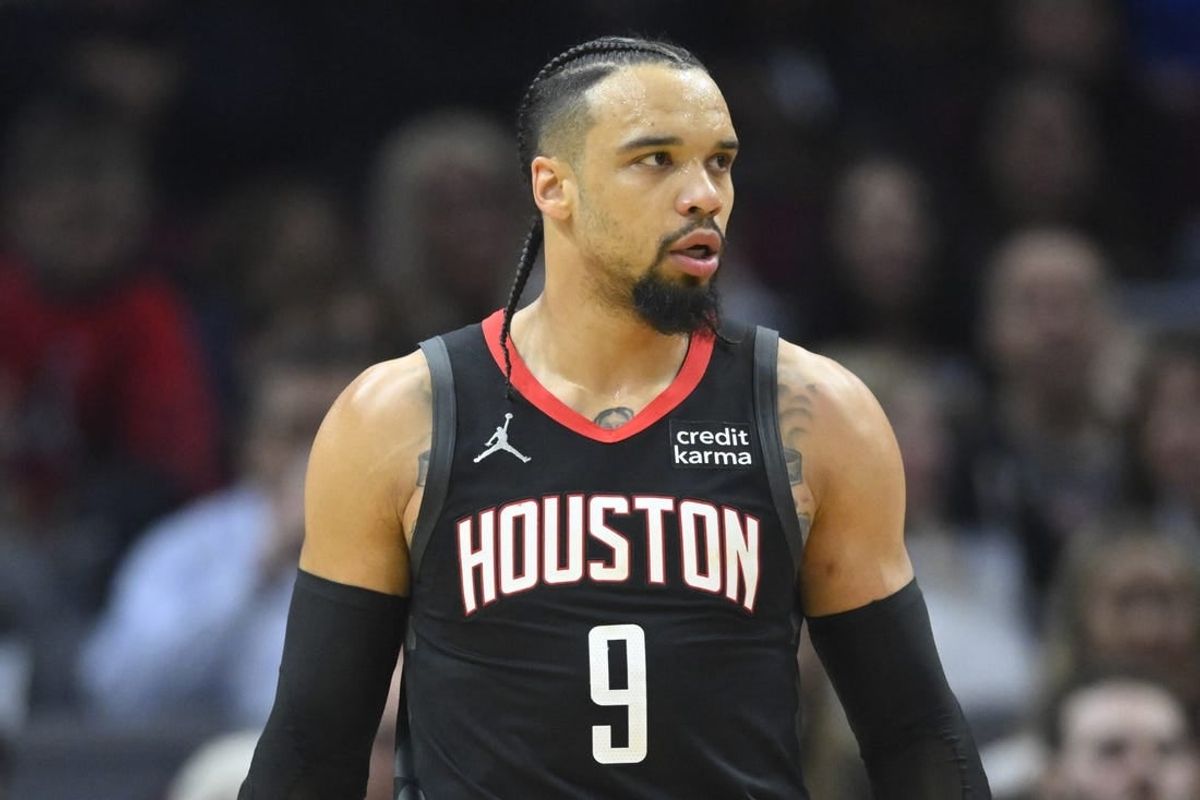 Dec 18, 2023; Cleveland, Ohio, USA; Houston Rockets forward Dillon Brooks (9) stands on the court in the second quarter against the Cleveland Cavaliers at Rocket Mortgage FieldHouse.