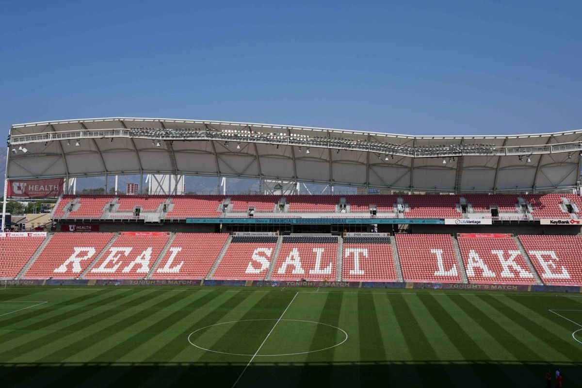 Sep 4, 2021; Sandy, Utah, USA;  A general overall view of Rio Tinto Stadium. The venue is the home of Real Salt Lake. Mandatory Credit: Kirby Lee-Imagn Images