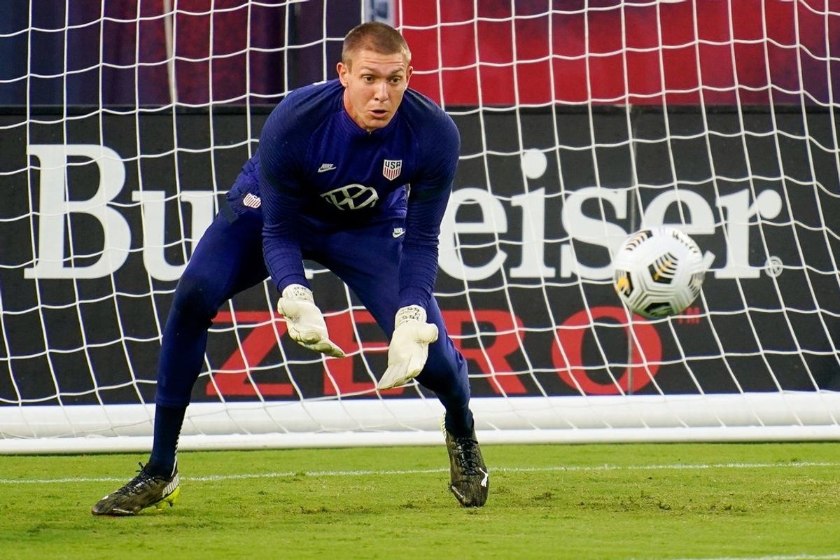 United States goalkeeper Ethan Horvath runs drills during practice at Nissan Stadium in Nashville, Tenn., Saturday, Sept. 4, 2021.

Usmnt Prac 090421 An 010