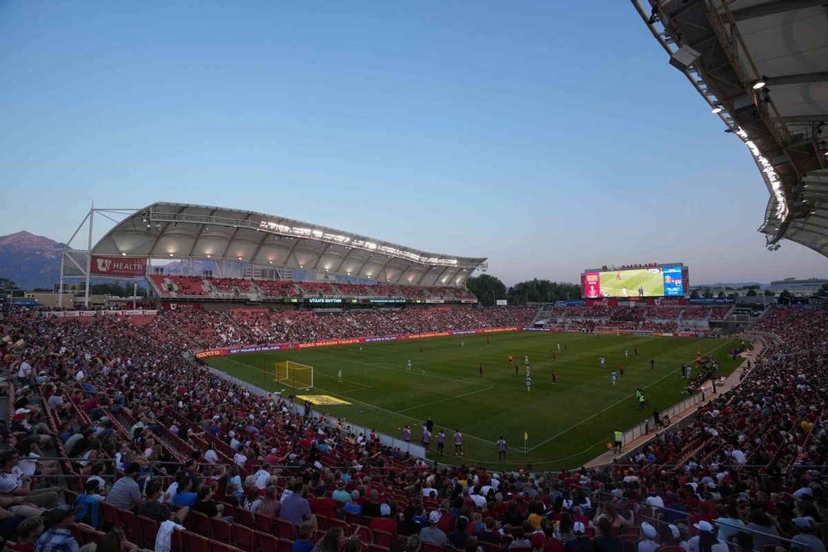 Sep 4, 2021; Sandy, Utah, USA; A general overall view of Rio Tinto Stadium -- now named America First Field -- during the MLS game between the Real Salt Lake and the FC Dallas. Mandatory Credit: Kirby Lee-Imagn Images