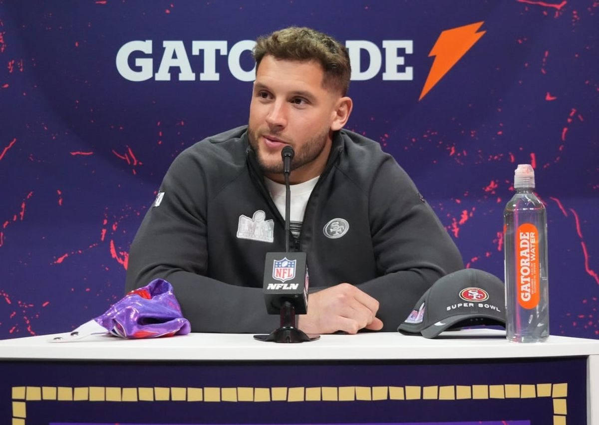 Feb 5, 2024; Las Vegas, NV, USA; San Francisco 49ers defensive end Nick Bosa (97) during Super Bowl LVIII Opening Night at Allegiant Stadium.