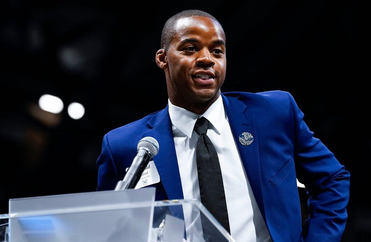 Ronald Nored, former Butler basketball player, gives a speech during Butler University's hall of fame ceremony Thursday, September 9, 2021, at Hinkle Fieldhouse at Butler University in Indianapolis.

Sports Butler Basketball Hall Of Fame