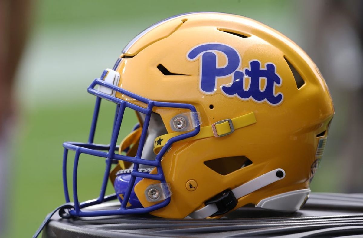 Sep 25, 2021; Pittsburgh, Pennsylvania, USA;  A Pittsburgh Panthers helmet on the sidelines against the New Hampshire Wildcats during the first quarter at Heinz Field. Mandatory Credit: Charles LeClaire-USA TODAY Sports