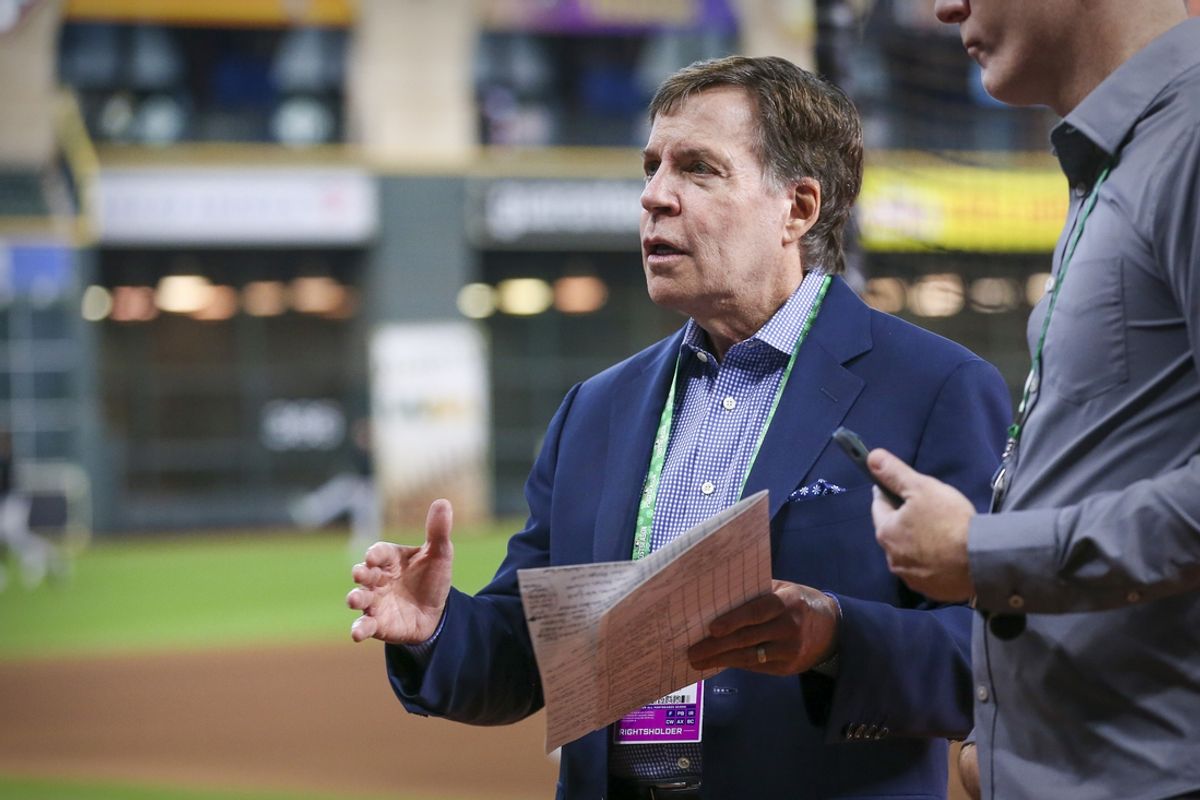 Oct 8, 2021; Houston, Texas, USA; MLB TV announcer Bob Costas before the game between the Houston Astros and the Chicago White Sox in game two of the 2021 ALDS at Minute Maid Park. Mandatory Credit Troy Taormina-Imagn Images