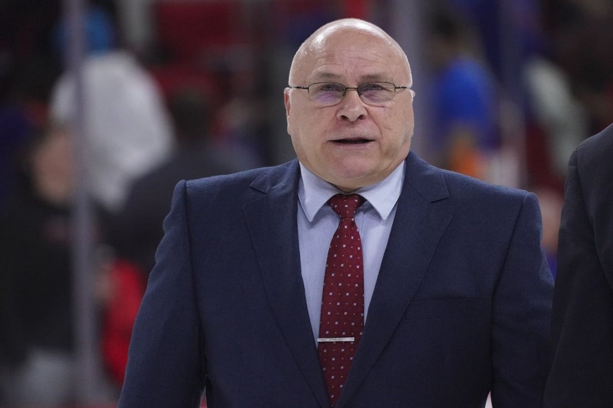 Oct 14, 2021; Raleigh, North Carolina, USA;  New York Islanders head coach Barry Trotz walks off the ice after the game against the Carolina Hurricanes at PNC Arena. Mandatory Credit: James Guillory-Imagn Images