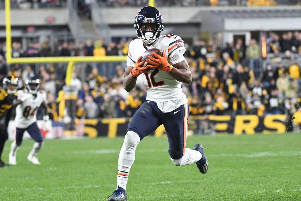 Nov 8, 2021; Pittsburgh, Pennsylvania, USA;  Chicago Bears wide receiver Allen Robinson II (12) makes a catch in the fourth quarter against the Pittsburgh Steelers at Heinz Field. Mandatory Credit: Philip G. Pavely-Imagn Images