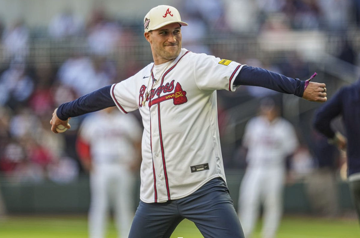 All A-T-L now, quarterback Kirk Cousins joined the Falcons in the offseason after six seasons with the Vikings. He’ll be back in Minneapolis with Atlanta to play the Vikings in 2024. Here, pictured delivering the first pitch before the Braves hosted the Rangers at Truist Park last month. Credit: Dale Zanine-USA TODAY Sports