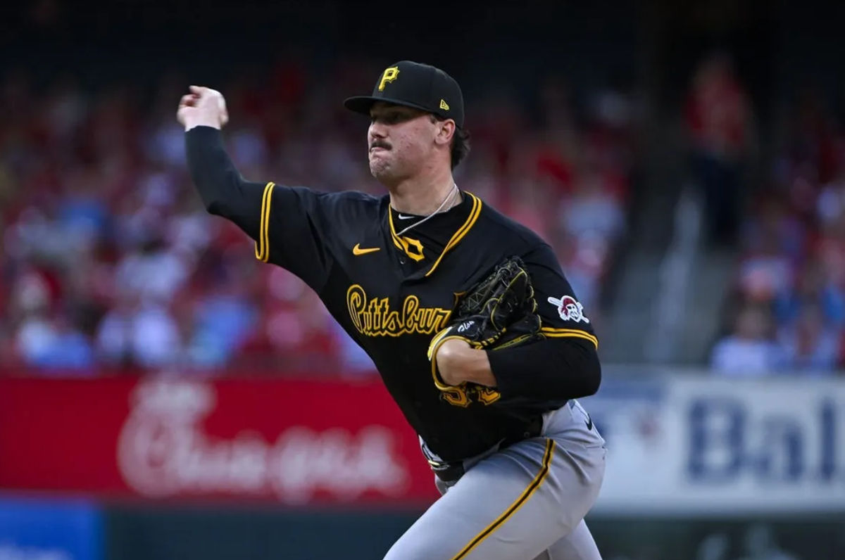 Jun 11, 2024; St. Louis, Missouri, USA; Pittsburgh Pirates starting pitcher Paul Skenes (30) pitches against the St. Louis Cardinals during the second inning at Busch Stadium. Mandatory Credit: Jeff Curry-USA TODAY Sports