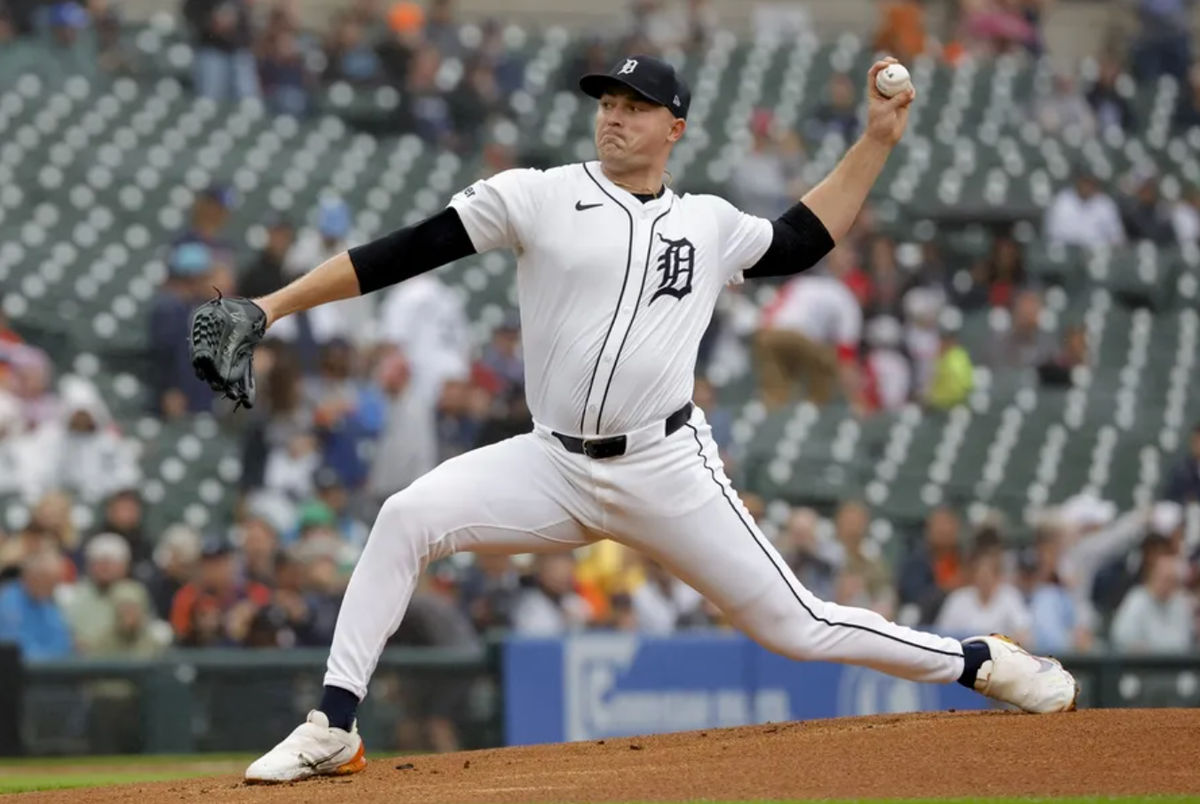 24 de septiembre de 2024; Detroit, Michigan, EE. UU.; El lanzador abridor de los Tigres de Detroit, Tarik Skubal (29), lanza contra los Rays de Tampa Bay en el Comerica Park. Crédito obligatorio: Rick Osentoski-Imagn Images
