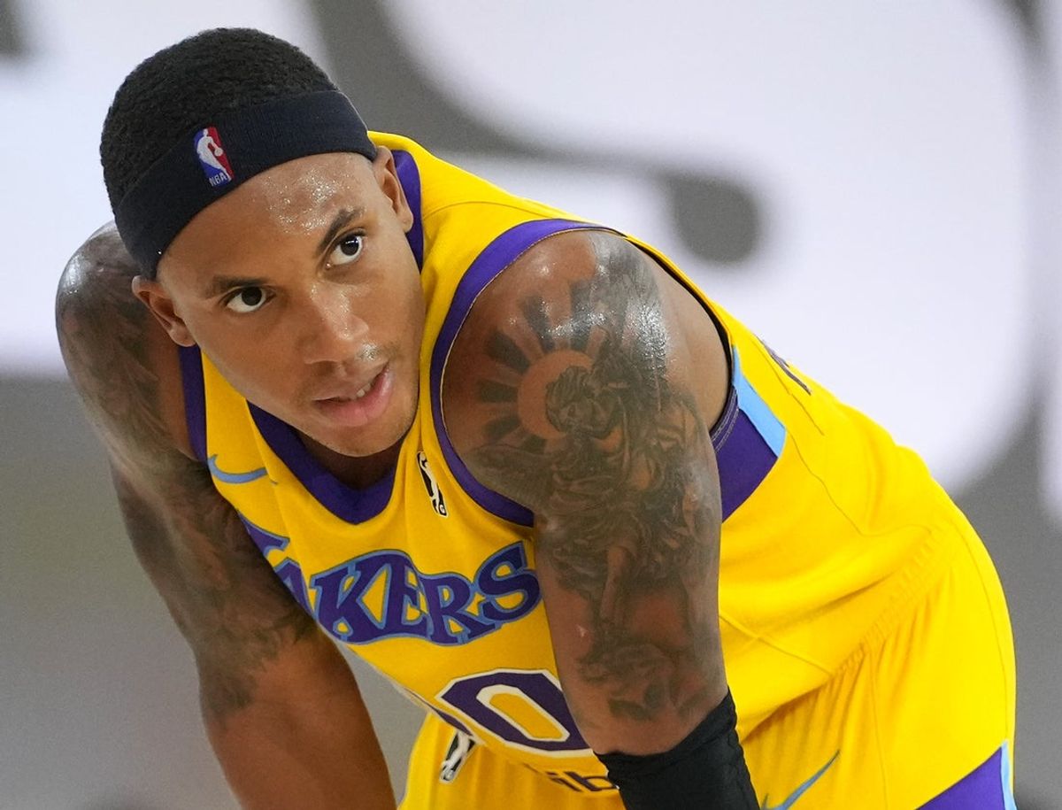 Dec 21, 2021; Las Vegas, NV, USA; South Bay Lakers forward Nate Pierre-Louis (00) looks on during a break in play during the fourth quarter against the Delaware Blue Coats at Mandalay Bay Convention Center. Mandatory Credit: Stephen R. Sylvanie-Imagn Images