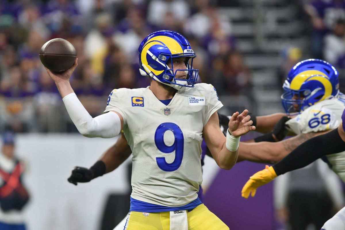 Rams quarterback Matthew Stafford faces the pressure-heavy Vikings' defense on Thursday. Mandatory Credit: Jeffrey Becker-Imagn Images
