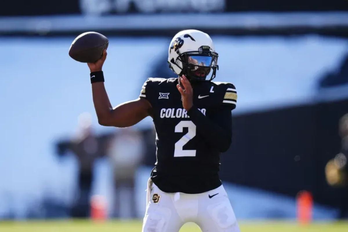 Nov 29, 2024; Boulder, Colorado, USA; Colorado Buffaloes quarterback Shedeur Sanders (2) prepares to pass the ball in the third quarter against the Oklahoma State Cowboys at Folsom Field. Mandatory Credit: Ron Chenoy-Imagn Images