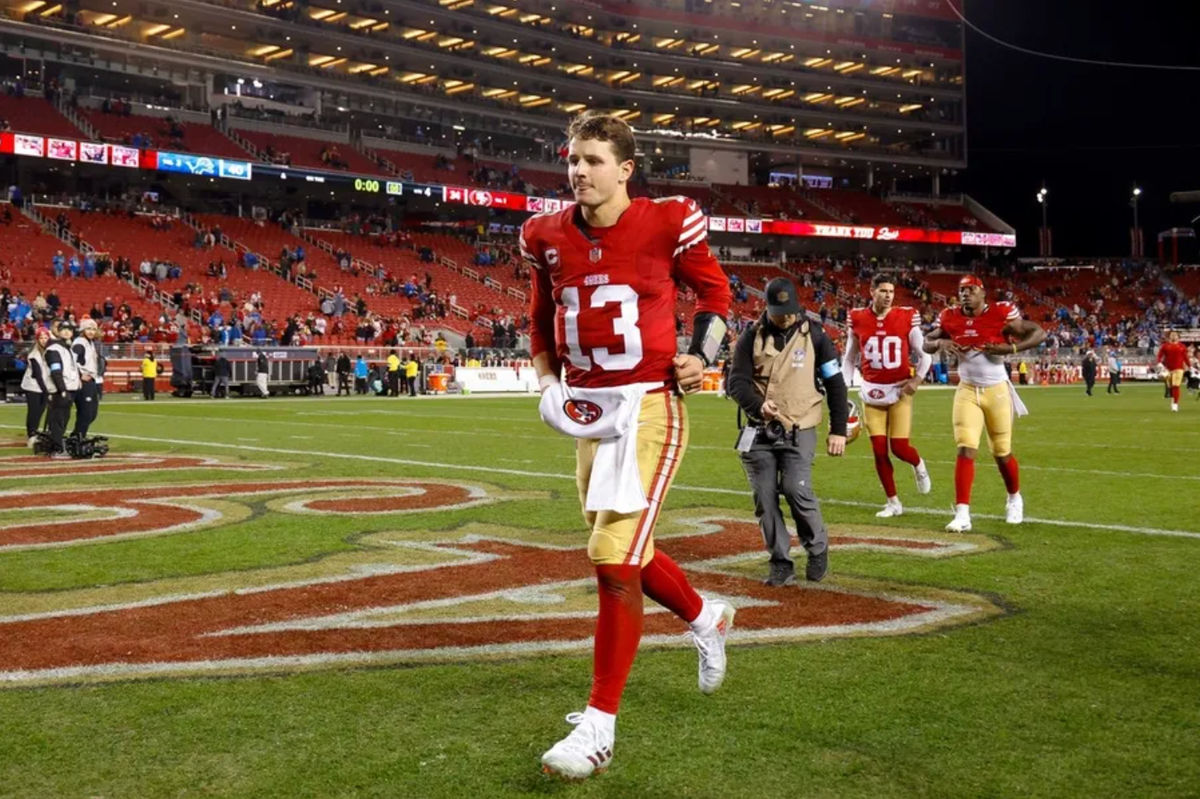 Dec 30, 2024; Santa Clara, California, USA; San Francisco 49ers quarterback Brock Purdy (13) during the game against the Detroit Lions at Levi's Stadium. Mandatory Credit: Sergio Estrada-Imagn Images
