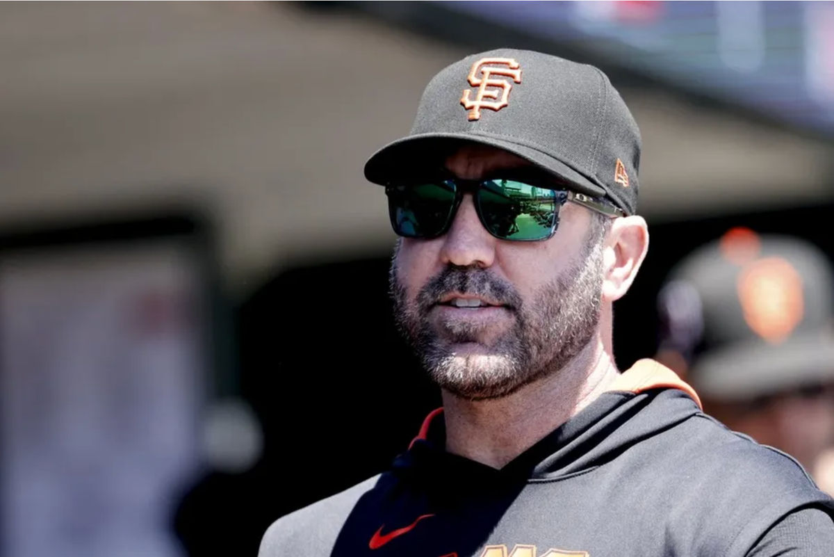 May 26, 2025; Detroit, Michigan, USA; San Francisco Giants pitcher Justin Verlander in the dugout in the first inning against the Detroit Tigers at Comerica Park. Mandatory Credit: Rick Osentoski-Imagn Images
