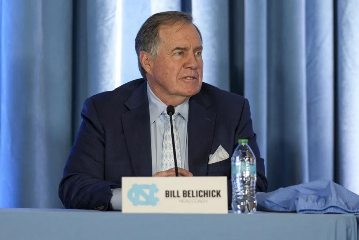 Dec 12, 2024; Chapel Hill, NC, USA; North Carolina Tar Heels new head coach Bill Belichick speaks to those attending his hiring announcement at Loudermilk Center for Excellence. Mandatory Credit: Jim Dedmon-Imagn Images