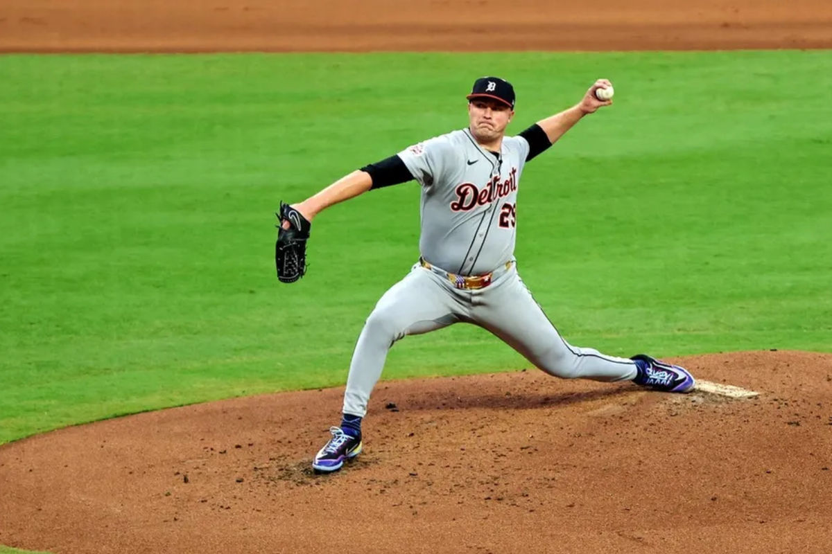 15 de julio de 2025; Cumberland, Georgia, EE. UU.; El lanzador de la Liga Americana, Tarik Skubal (29), de los Tigres de Detroit, lanza durante la primera entrada del Juego de Estrellas de la MLB 2025 en el Truist Park. Crédito obligatorio: Jordan Godfree-Imagn Images.