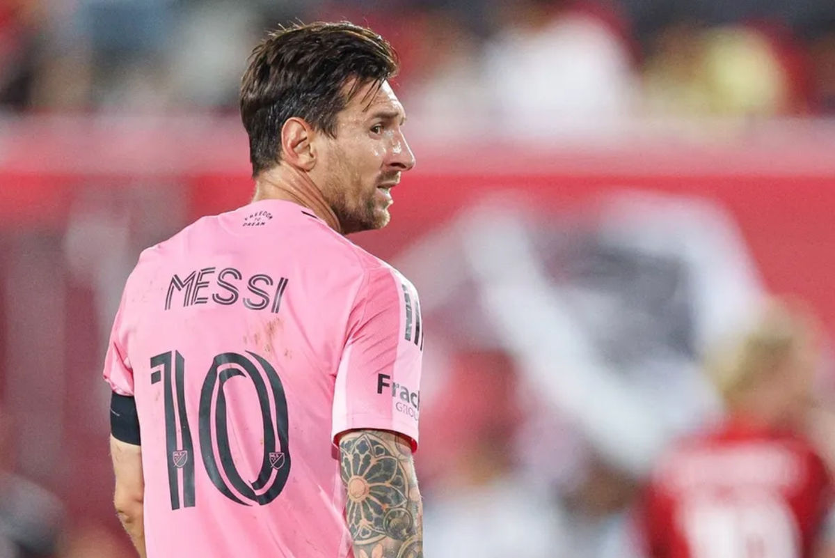 Jul 19, 2025; Harrison, New Jersey, USA; Inter Miami CF forward Lionel Messi (10) in action against the New York Red Bulls during the second half at Sports Illustrated Stadium. Mandatory Credit: Vincent Carchietta-Imagn Images