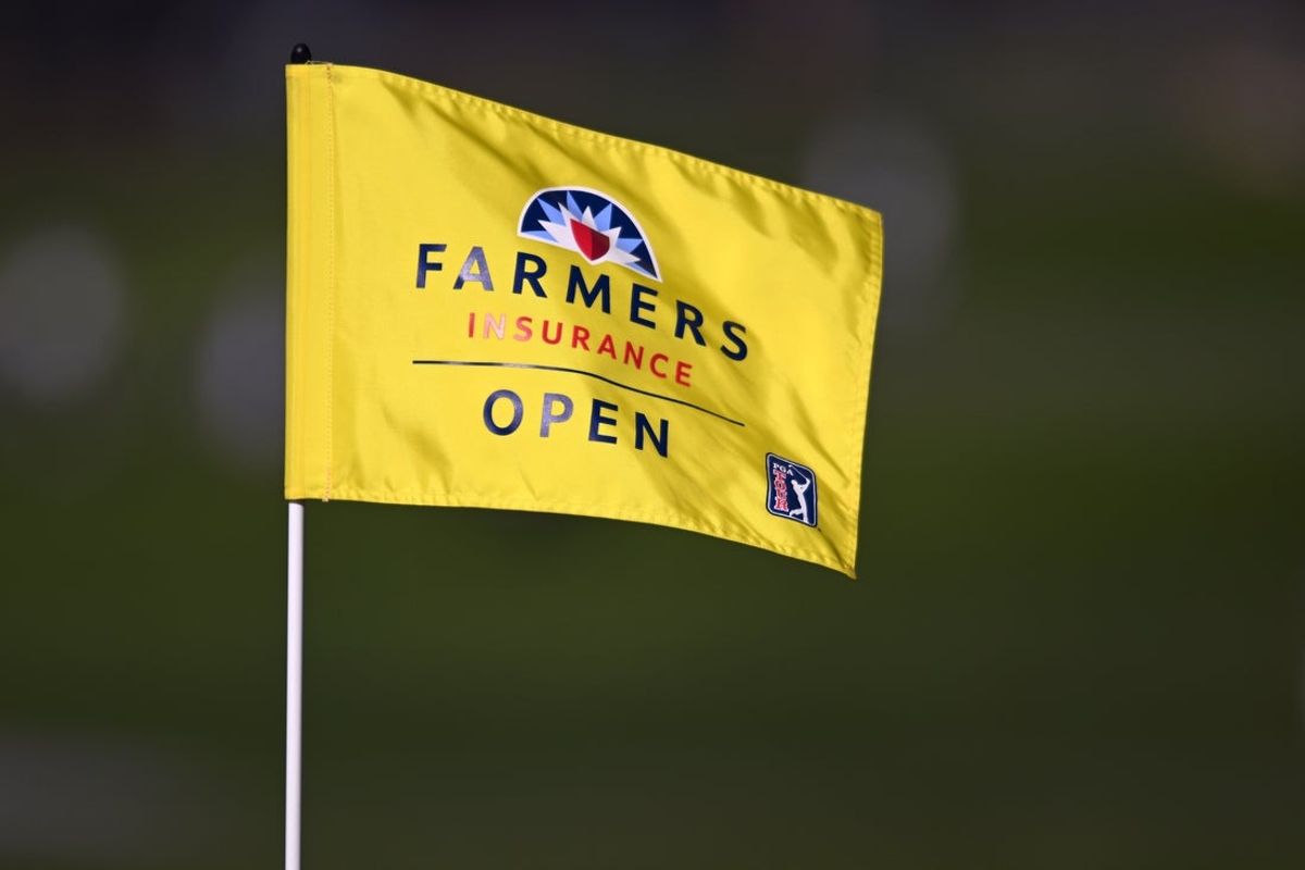 Jan 27, 2022; San Diego, California, USA; A detailed view of the flag stick on the 18th hole during the second round of the Farmers Insurance Open golf tournament at Torrey Pines Municipal Golf Course - North Course. Mandatory Credit: Orlando Ramirez-Imagn Images