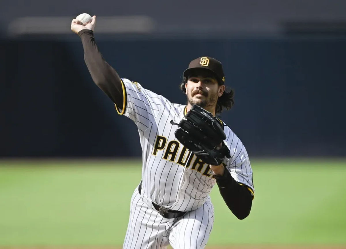 Sep 1, 2025; San Diego, California, USA; San Diego Padres starting pitcher Dylan Cease (84) delivers during the first inning against the Baltimore Orioles at Petco Park. Mandatory Credit: Denis Poroy-Imagn Images