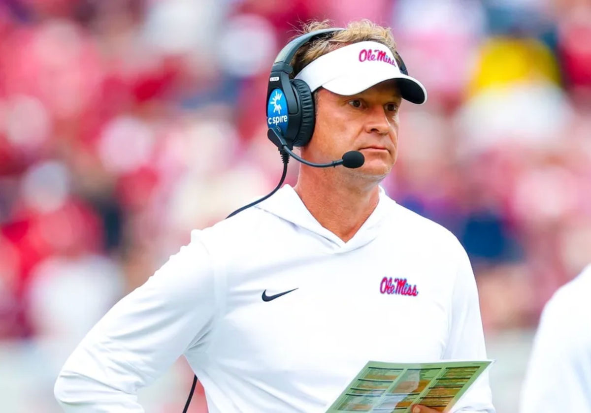 Oct 25, 2025; Norman, Oklahoma, USA; Ole Miss Rebels head coach Lane Kiffin reacts during the second half against the Oklahoma Sooners at Gaylord Family-Oklahoma Memorial Stadium. Mandatory Credit: Kevin Jairaj-Imagn Images