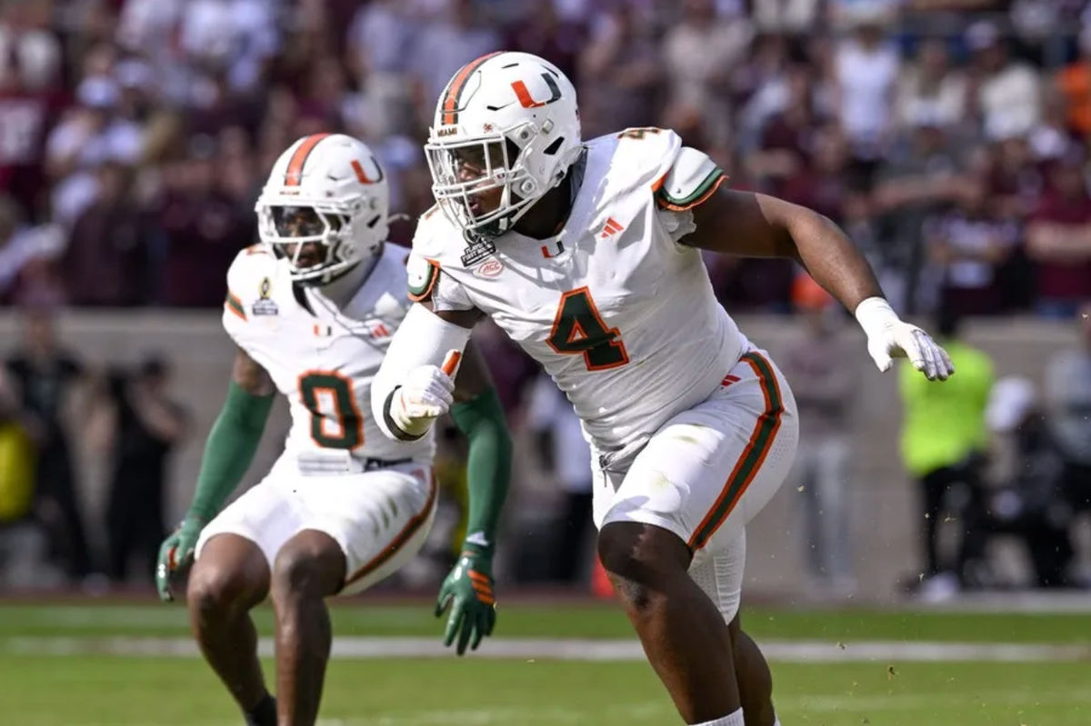 Miami Hurricanes defensive lineman Rueben Bain Jr. (4) presents a matchup problem for Ohio State. Mandatory Credit: Jerome Miron-Imagn Images