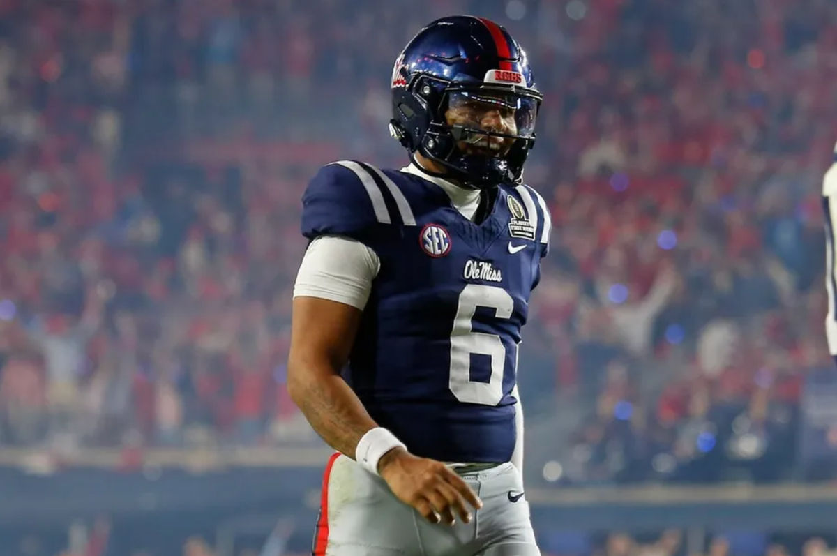 Dec 20, 2025; Oxford, MS, USA; Mississippi Rebels quarterback Trinidad Chambliss (6) reacts during the fourth quarter against the Tulane Green Wave at Vaught-Hemingway Stadium. Mandatory Credit: Petre Thomas-Imagn Images