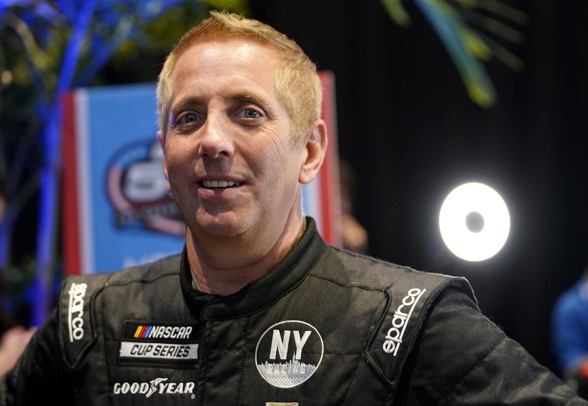 Feb 16, 2022; Daytona, FL, USA; Feb 16, 2022; Daytona, FL, USA; NASCAR Cup Series driver Greg Biffle (44) talks to the press during Daytona 500 media day at Daytona International Speedway. Mandatory Credit:Mandatory Credit: Mike Dinovo-Imagn Images