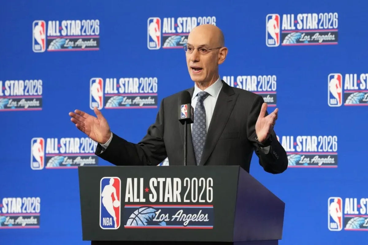 Feb 14, 2026; Los Angeles, CA, USA; NBA commissioner Adam Silver speaks to the media during a press conference before 2026 NBA All Star Saturday Night at Intuit Dome. Mandatory Credit: Kirby Lee-Imagn Images