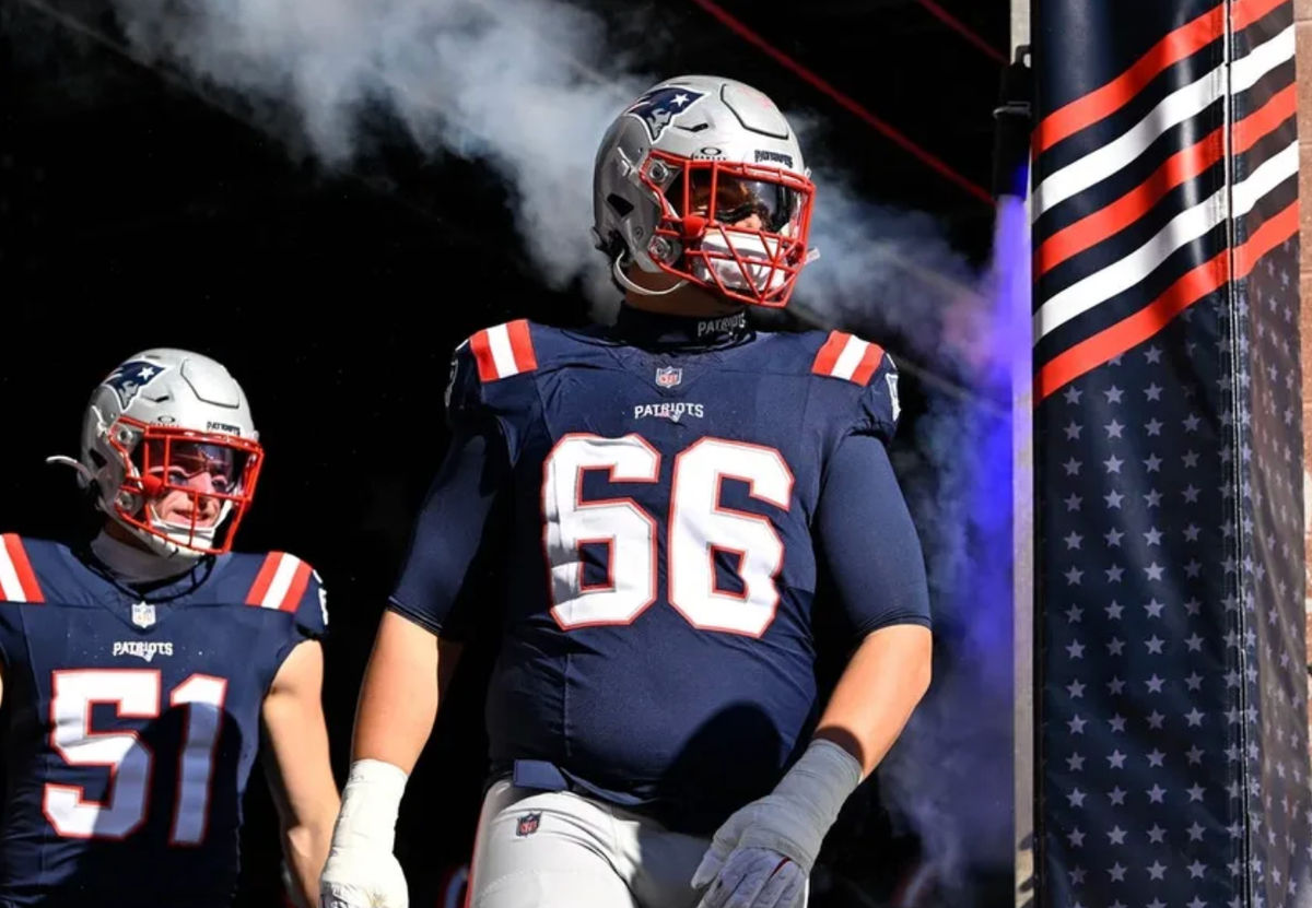Nov 2, 2025; Foxborough, Massachusetts, USA; New England Patriots offensive tackle Will Campbell (66) walks out of the player's tunnel before a game against the Atlanta Falcons at Gillette Stadium. Mandatory Credit: Eric Canha-Imagn Images