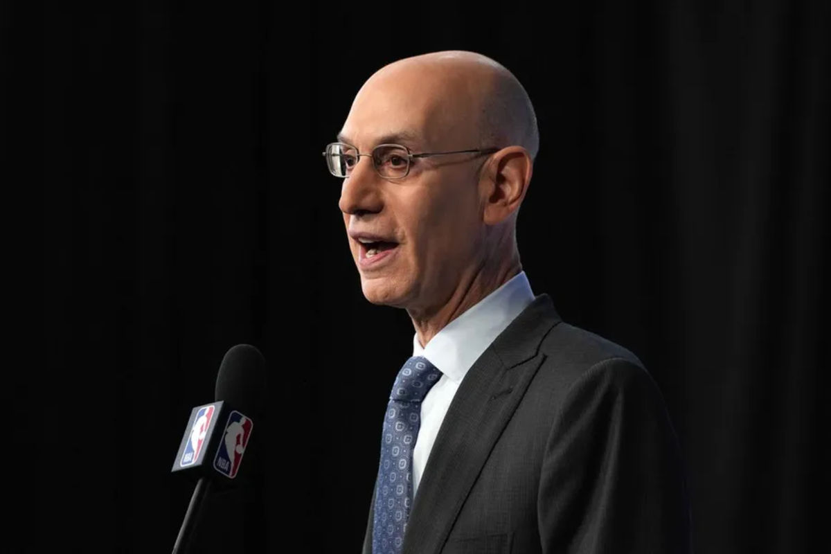 Feb 14, 2026; Los Angeles, CA, USA; NBA commissioner Adam Silver speaks at press conference during the NBA All Star game at the Intuit Dome. Mandatory Credit: Kirby Lee-Imagn Images