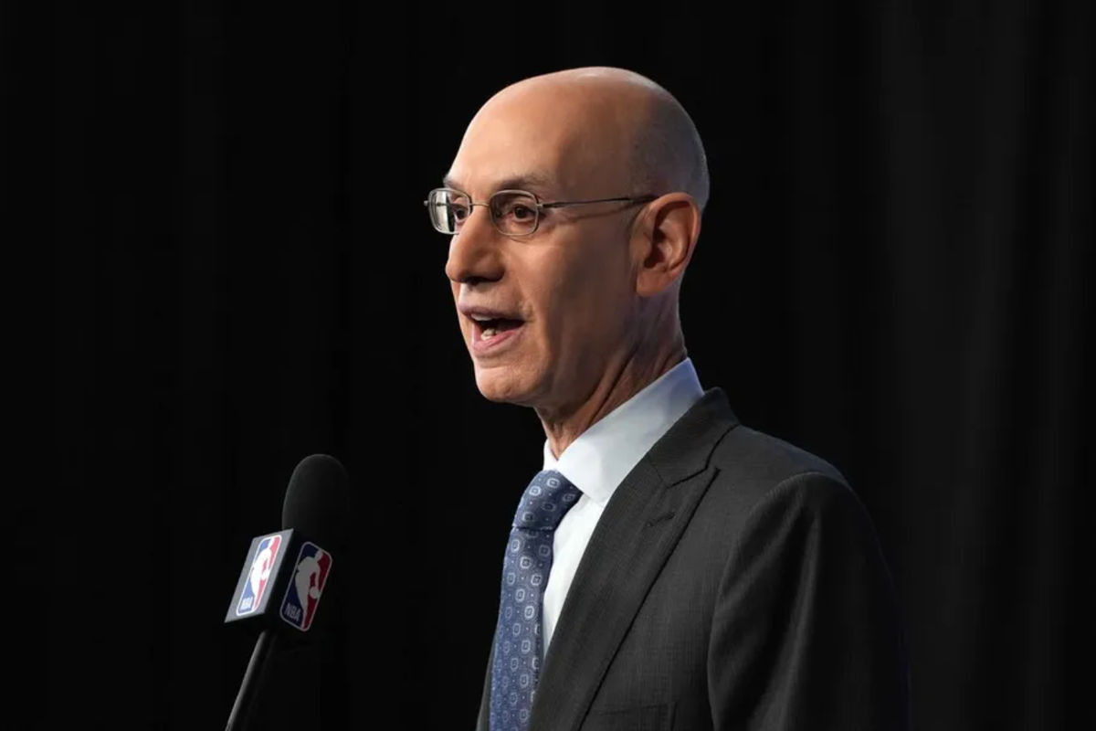 Feb 14, 2026; Los Angeles, CA, USA; NBA commissioner Adam Silver speaks at press conference during the NBA All Star game at the Intuit Dome. Mandatory Credit: Kirby Lee-Imagn Images