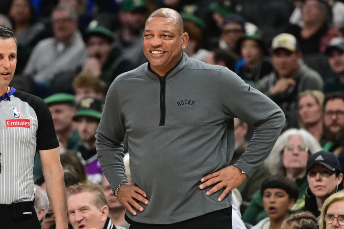 Mar 31, 2026; Milwaukee, Wisconsin, USA; Milwaukee Bucks head coach Doc Rivers looks on in the second quarter against the Dallas Mavericks at Fiserv Forum. Mandatory Credit: Benny Sieu-Imagn Images
