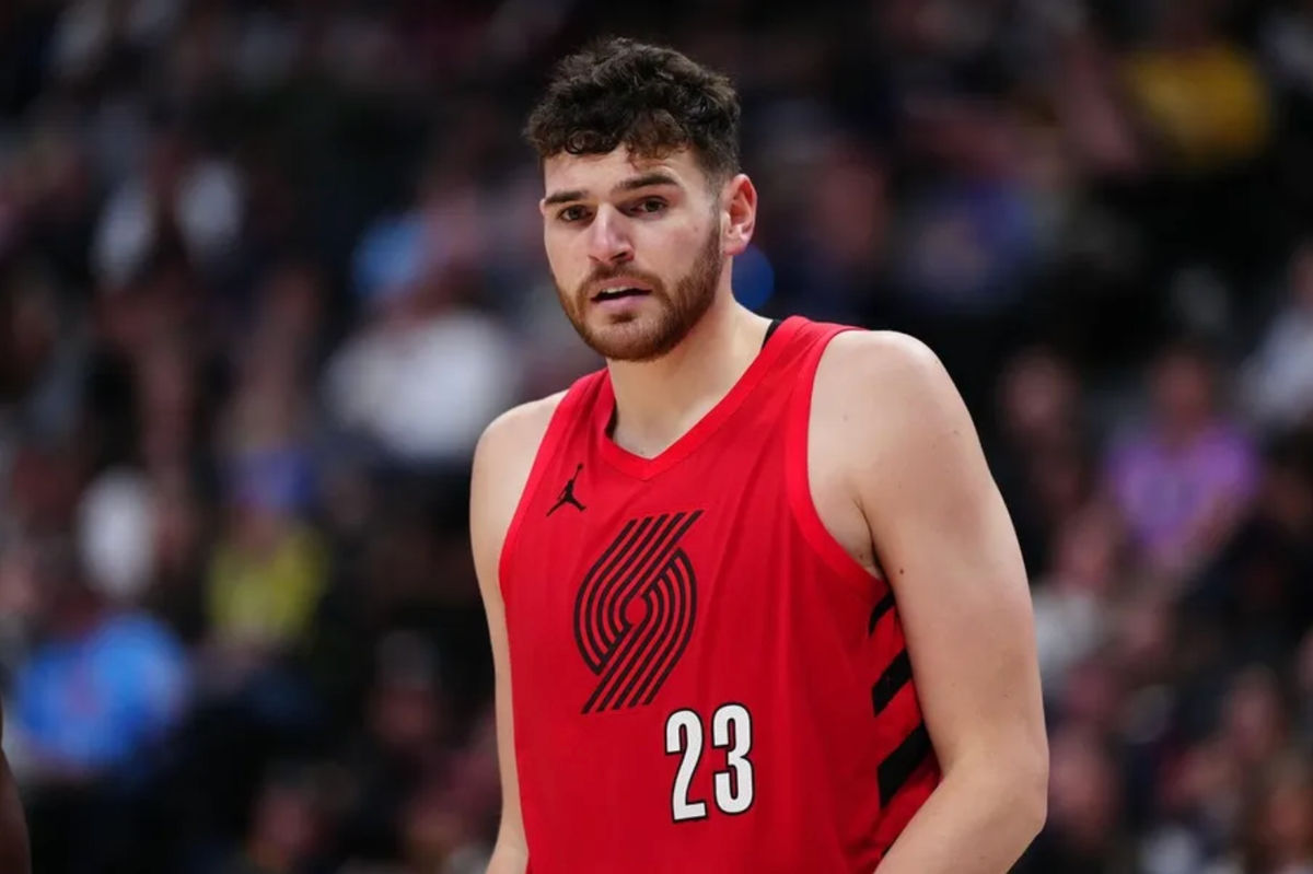 Mar 22, 2026; Denver, Colorado, USA; Portland Trail Blazers center Donovan Clingan (23) during the second half against the Denver Nuggets at Ball Arena. Mandatory Credit: Ron Chenoy-Imagn Images