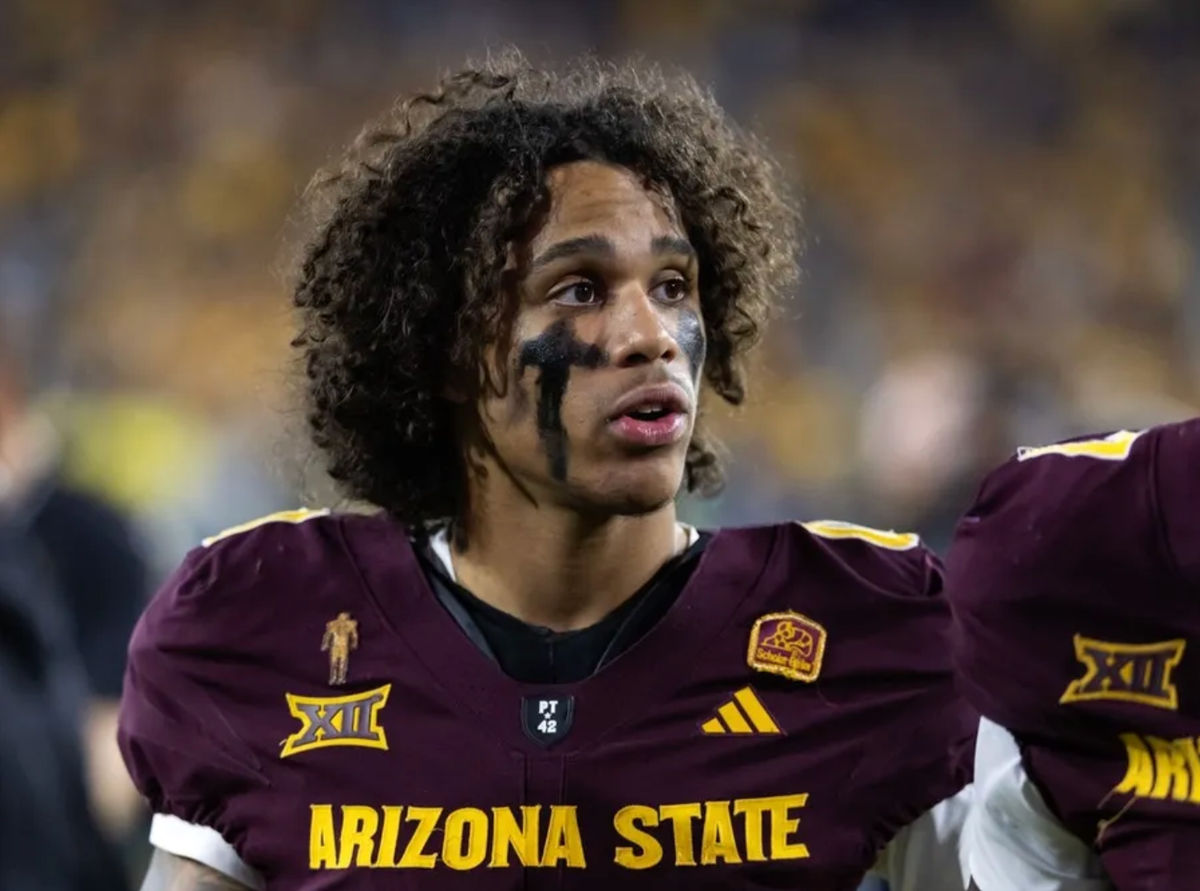 Nov 28, 2025; Tempe, Arizona, USA; Arizona State Sun Devils wide receiver Jordyn Tyson (0) against the Arizona Wildcats during the 99th Territorial Cup at Mountain America Stadium. Mandatory Credit: Mark J. Rebilas-Imagn Images