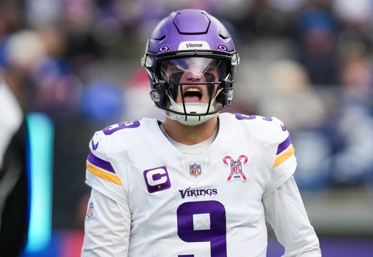 Minnesota Vikings quarterback J.J. McCarthy (9) reacts during a game against the New York Giants at MetLife Stadium, Dec 21, 2025, East Rutherford, NJ, USA