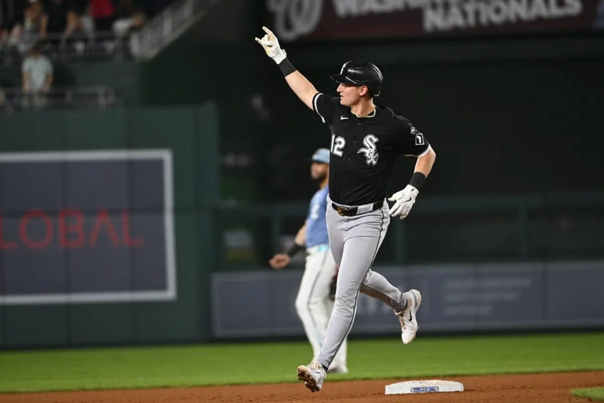 Sep 26, 2025; Washington, District of Columbia, USA; Chicago White Sox shortstop Colson Montgomery (12) reacts after hitting a two run home run against the Washington Nationals during the ninth inning at Nationals Park. Mandatory Credit: Brad Mills-Imagn Images
