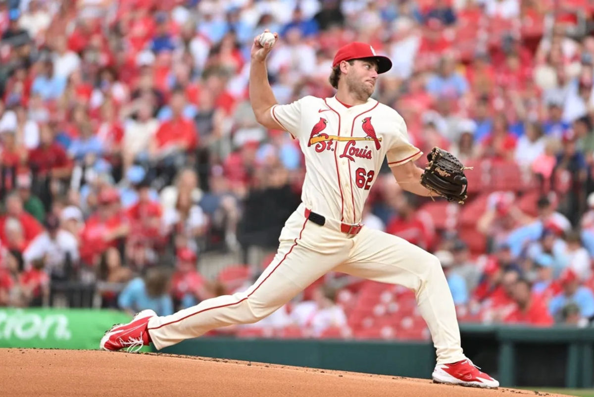 May 30, 2026; St. Louis, Missouri, USA; St. Louis Cardinals pitcher Kyle Leahy (62) delivers against the Chicago Cubs during the first inning at Busch Stadium. Mandatory Credit: Jeff Le-Imagn Images