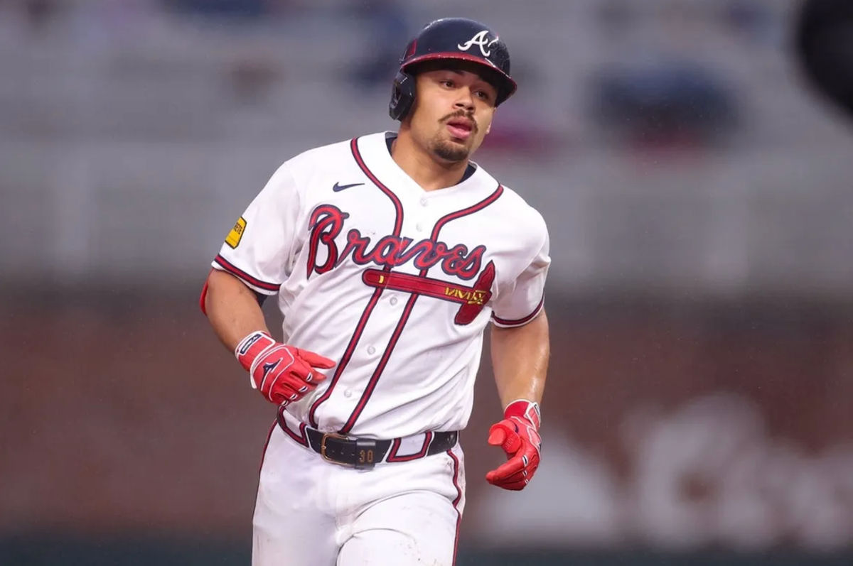 Jun 16, 2026; Atlanta, Georgia, USA; Atlanta Braves catcher Drake Baldwin (30) hits a home run against the San Francisco Giants in the first inning at Truist Park. Mandatory Credit: Brett Davis-Imagn Images