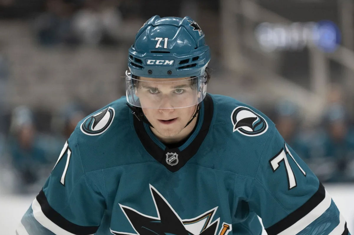 Oct 1, 2024; San Jose, California, USA; San Jose Sharks center Macklin Celebrini (71) during the second period against the Utah Hockey Club at SAP Center at San Jose. Mandatory Credit: Stan Szeto-Imagn Images