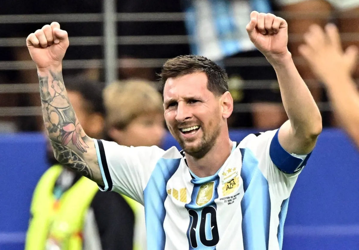 June 22, 2026; Arlington, Texas, U.S.; Argentina's Lionel Messi celebrates scoring their second goal. Mandatory Credit: Maria Lysaker-Imagn Images