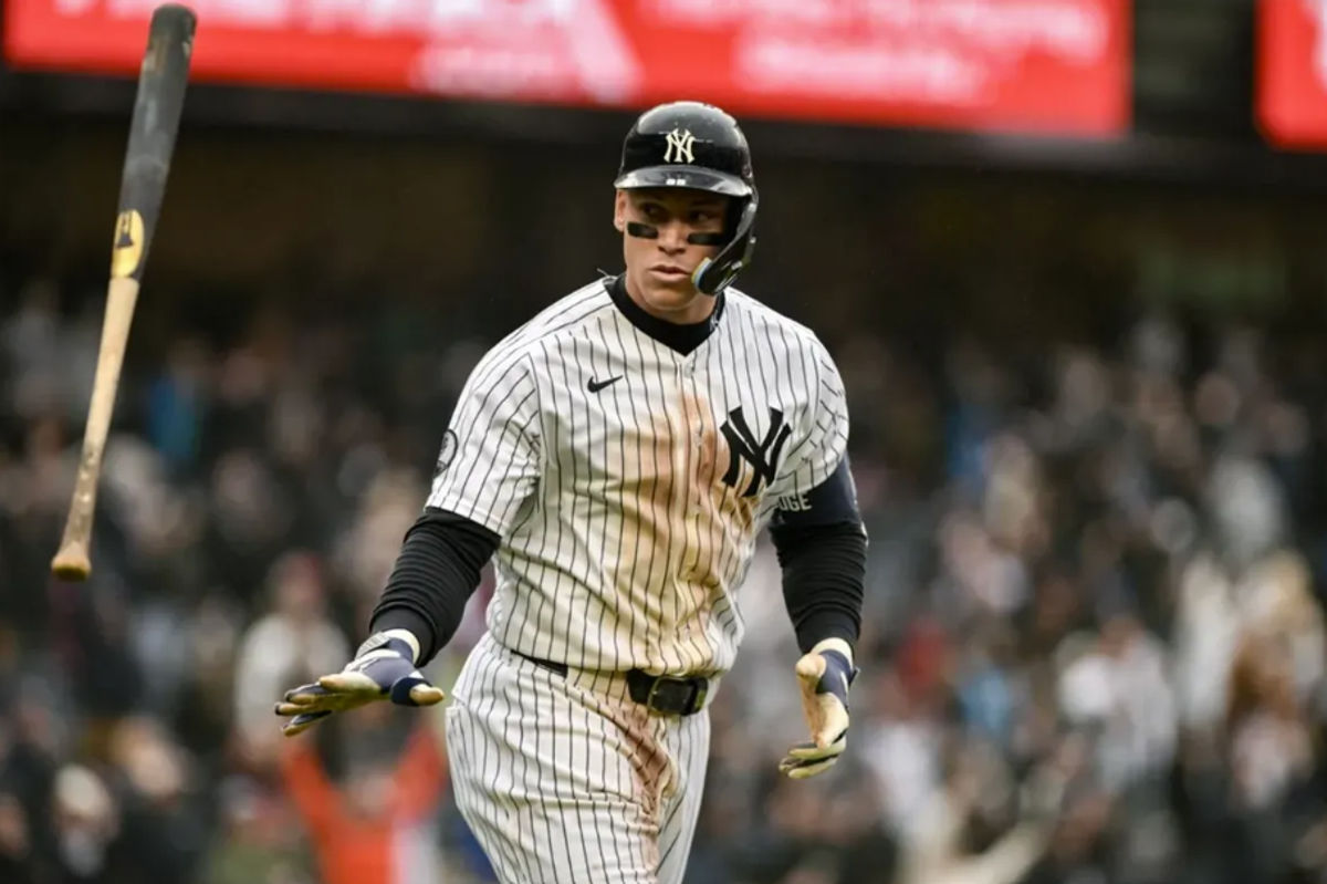 May 24, 2026; Bronx, New York, USA; New York Yankees right fielder Aaron Judge (99) reacts after hitting a walk off two run home run against the Tampa Bay Rays during the ninth inning at Yankee Stadium. Mandatory Credit: John Jones-Imagn Images
