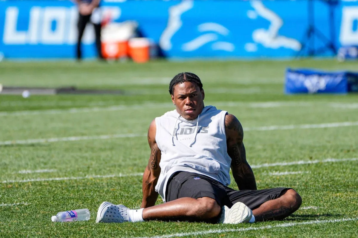 Detroit Lions running back Jahmyr Gibbs (0) on field after practice during training camp at Meijer Performance Center in Allen Park on Monday, August 3, 2026.
